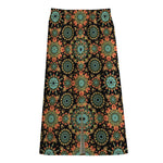Chaotic Boho Floral Pattern Print Cotton Front Slit Maxi Skirt