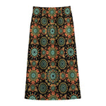 Chaotic Boho Floral Pattern Print Cotton Front Slit Maxi Skirt