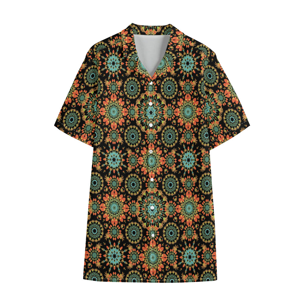 Chaotic Boho Floral Pattern Print Cotton Hawaiian Shirt