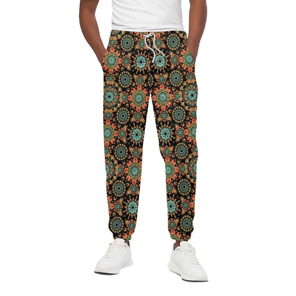 Chaotic Boho Floral Pattern Print Cotton Pants