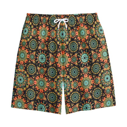 Chaotic Boho Floral Pattern Print Cotton Shorts