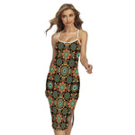 Chaotic Boho Floral Pattern Print Cross Back Cami Dress