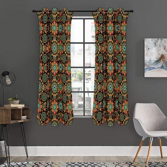 Chaotic Boho Floral Pattern Print Curtain
