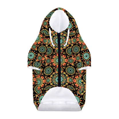Chaotic Boho Floral Pattern Print Dog Zip Up Hoodie