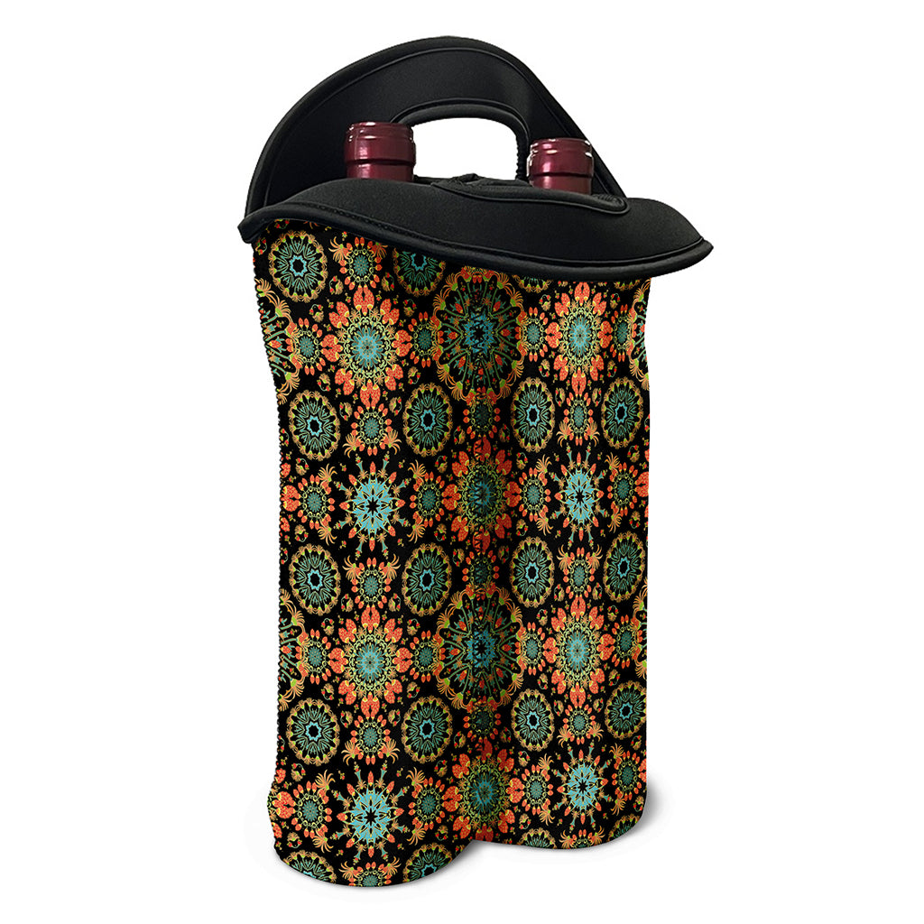 Chaotic Boho Floral Pattern Print Double Neoprene Wine Tote