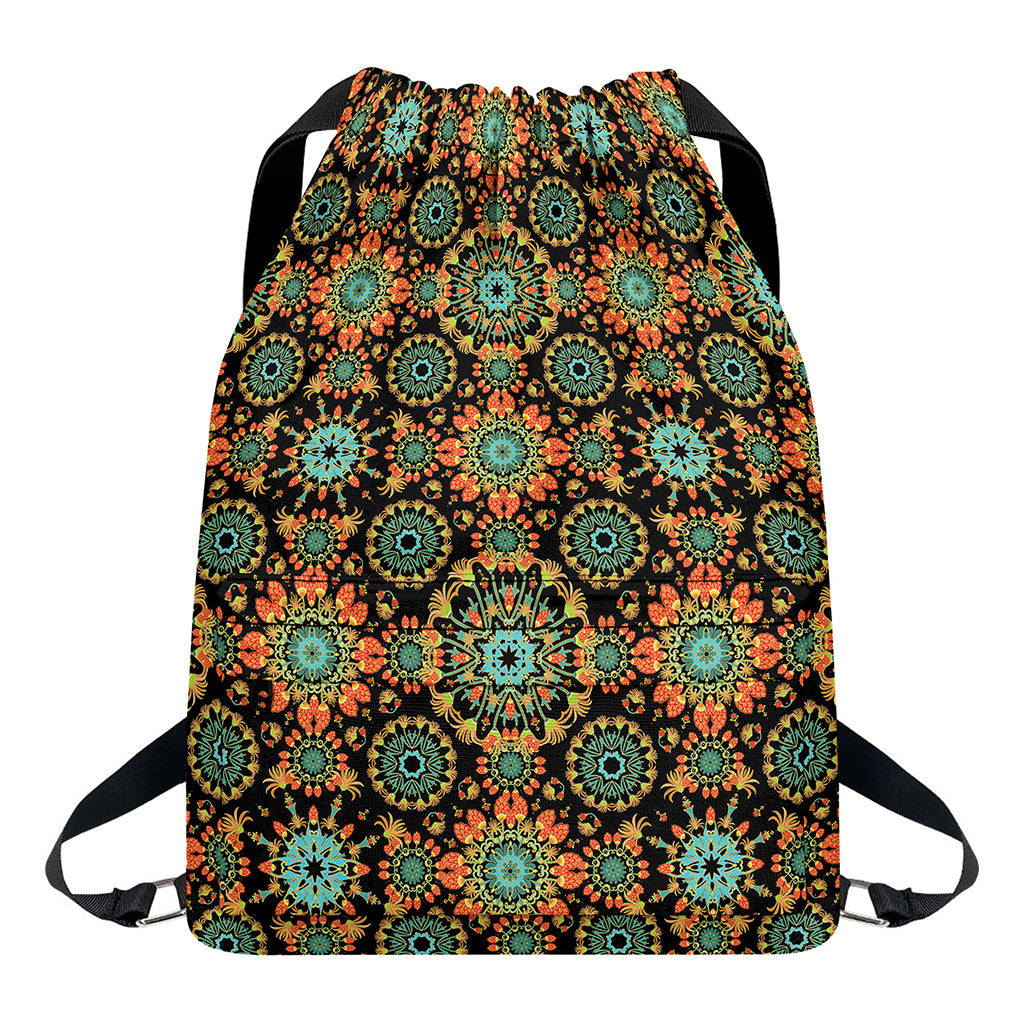 Chaotic Boho Floral Pattern Print Drawstring Backpack