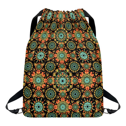 Chaotic Boho Floral Pattern Print Drawstring Backpack