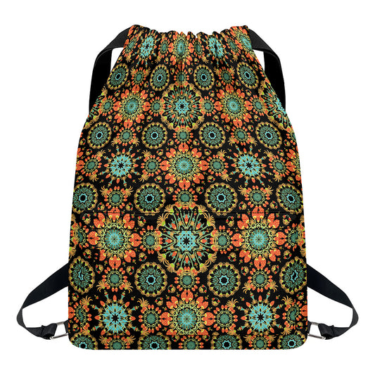 Chaotic Boho Floral Pattern Print Drawstring Backpack