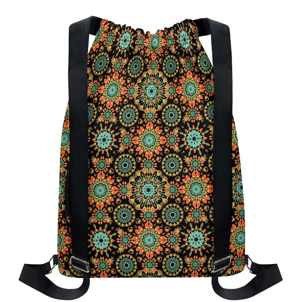 Chaotic Boho Floral Pattern Print Drawstring Backpack