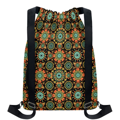 Chaotic Boho Floral Pattern Print Drawstring Backpack