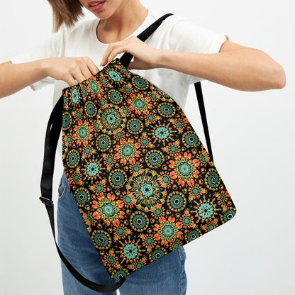 Chaotic Boho Floral Pattern Print Drawstring Backpack