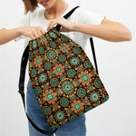 Chaotic Boho Floral Pattern Print Drawstring Backpack