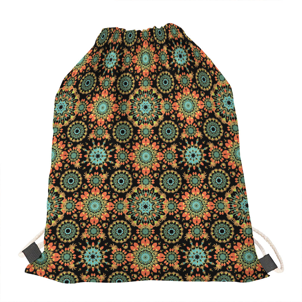 Chaotic Boho Floral Pattern Print Drawstring Bag