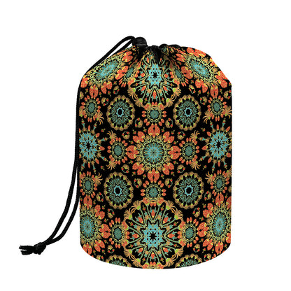 Chaotic Boho Floral Pattern Print Drawstring Makeup Bag