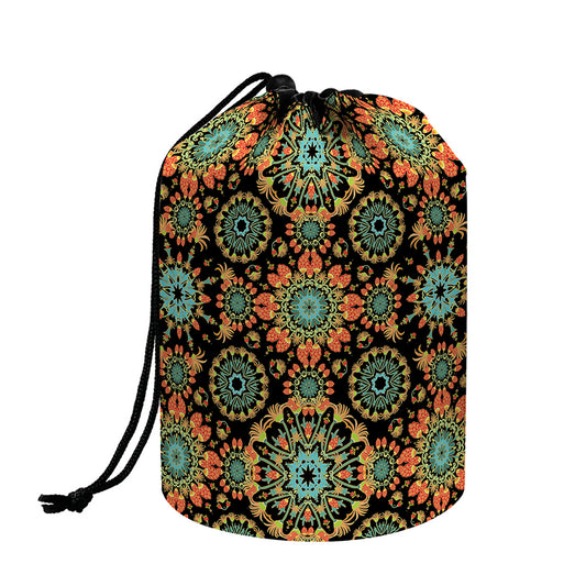 Chaotic Boho Floral Pattern Print Drawstring Makeup Bag