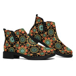 Chaotic Boho Floral Pattern Print Flat Ankle Boots