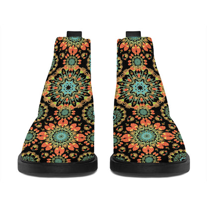 Chaotic Boho Floral Pattern Print Flat Ankle Boots