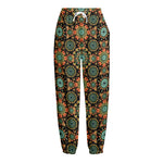 Chaotic Boho Floral Pattern Print Fleece Lined Knit Pants