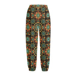 Chaotic Boho Floral Pattern Print Fleece Lined Knit Pants