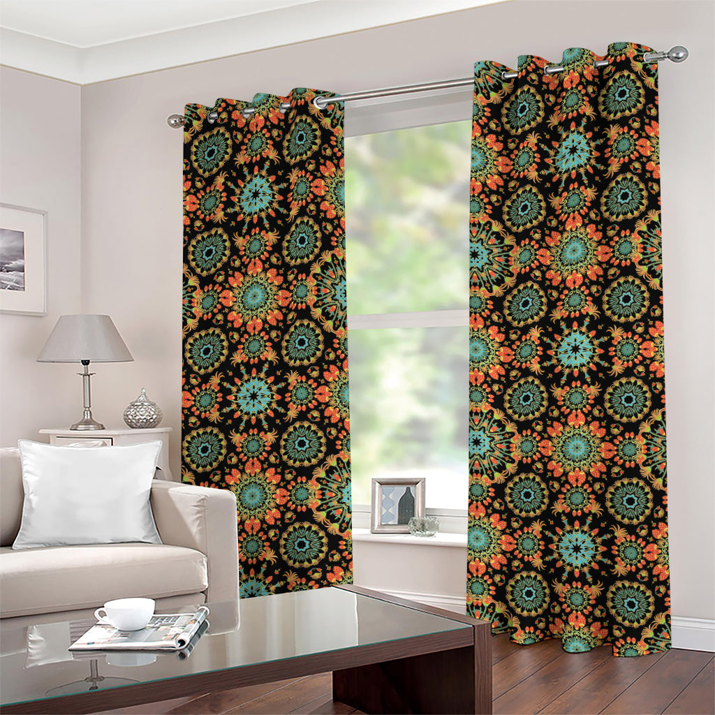Chaotic Boho Floral Pattern Print Grommet Curtains