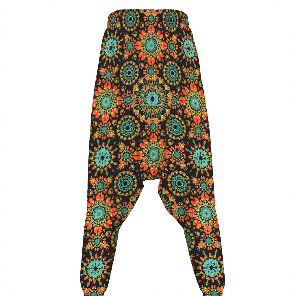 Chaotic Boho Floral Pattern Print Hammer Pants