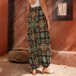 Chaotic Boho Floral Pattern Print Harem Pants