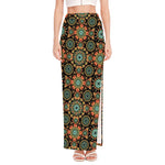 Chaotic Boho Floral Pattern Print High Slit Maxi Skirt