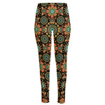 Chaotic Boho Floral Pattern Print High-Waisted Pocket Leggings