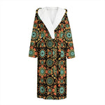 Chaotic Boho Floral Pattern Print Hooded Bathrobe