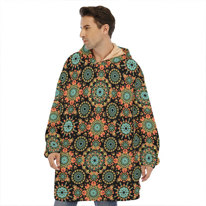 Chaotic Boho Floral Pattern Print Hoodie Blanket