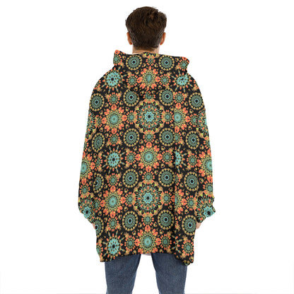 Chaotic Boho Floral Pattern Print Hoodie Blanket