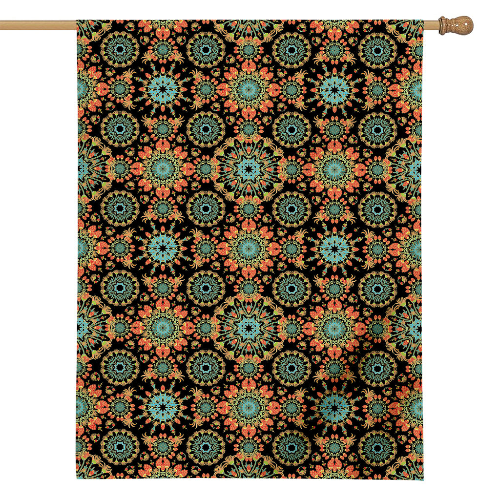 Chaotic Boho Floral Pattern Print House Flag