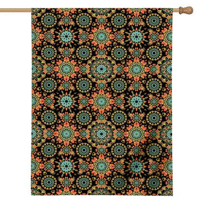 Chaotic Boho Floral Pattern Print House Flag