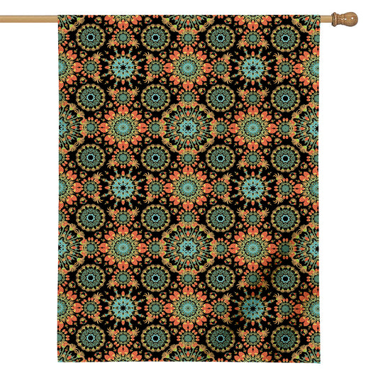 Chaotic Boho Floral Pattern Print House Flag
