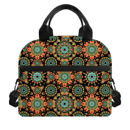 Chaotic Boho Floral Pattern Print Insulated Lunch Bag