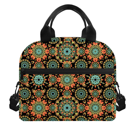 Chaotic Boho Floral Pattern Print Insulated Lunch Bag