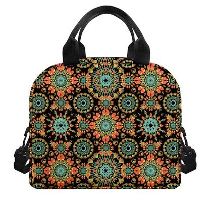 Chaotic Boho Floral Pattern Print Insulated Lunch Bag