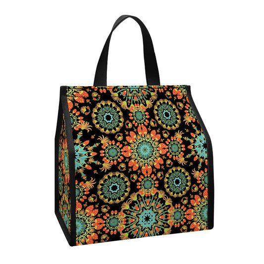 Chaotic Boho Floral Pattern Print Insulated Lunch Tote