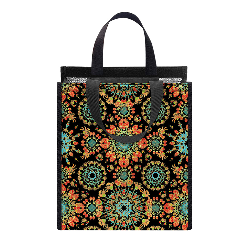 Chaotic Boho Floral Pattern Print Insulated Lunch Tote