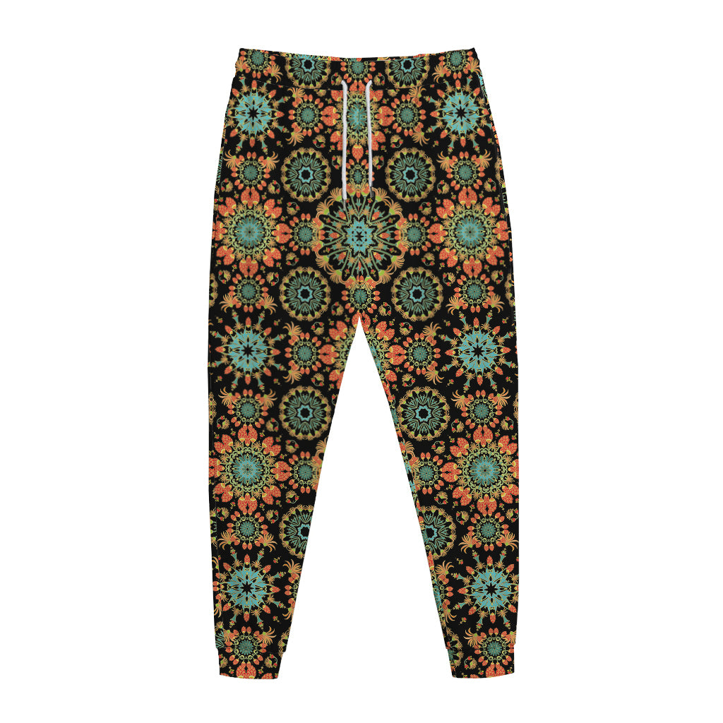 Chaotic Boho Floral Pattern Print Jogger Pants