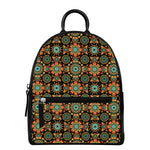 Chaotic Boho Floral Pattern Print Leather Backpack