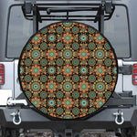 Chaotic Boho Floral Pattern Print Leather Spare Tire Cover