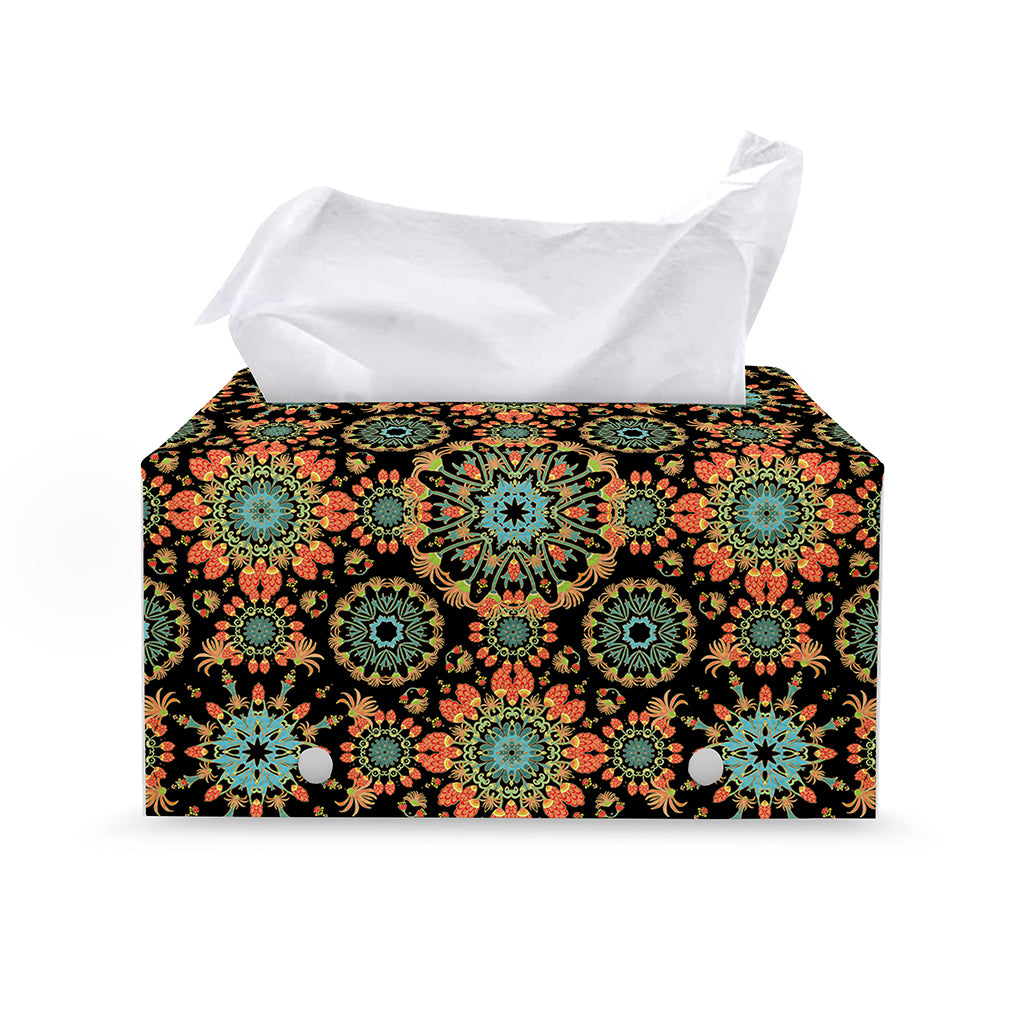 Chaotic Boho Floral Pattern Print Leather Tissue Box Cover