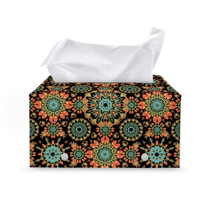 Chaotic Boho Floral Pattern Print Leather Tissue Box Cover
