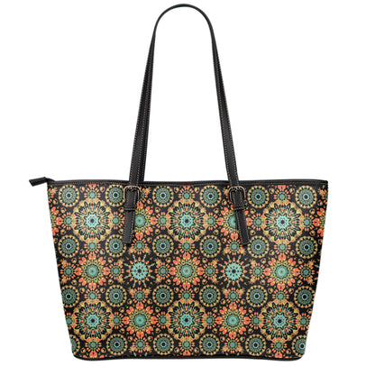 Chaotic Boho Floral Pattern Print Leather Tote Bag