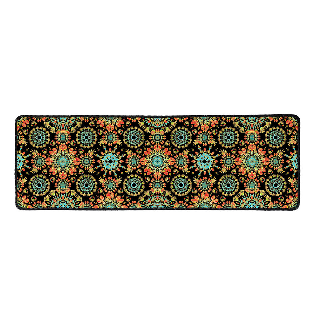 Chaotic Boho Floral Pattern Print Long Kitchen Mat