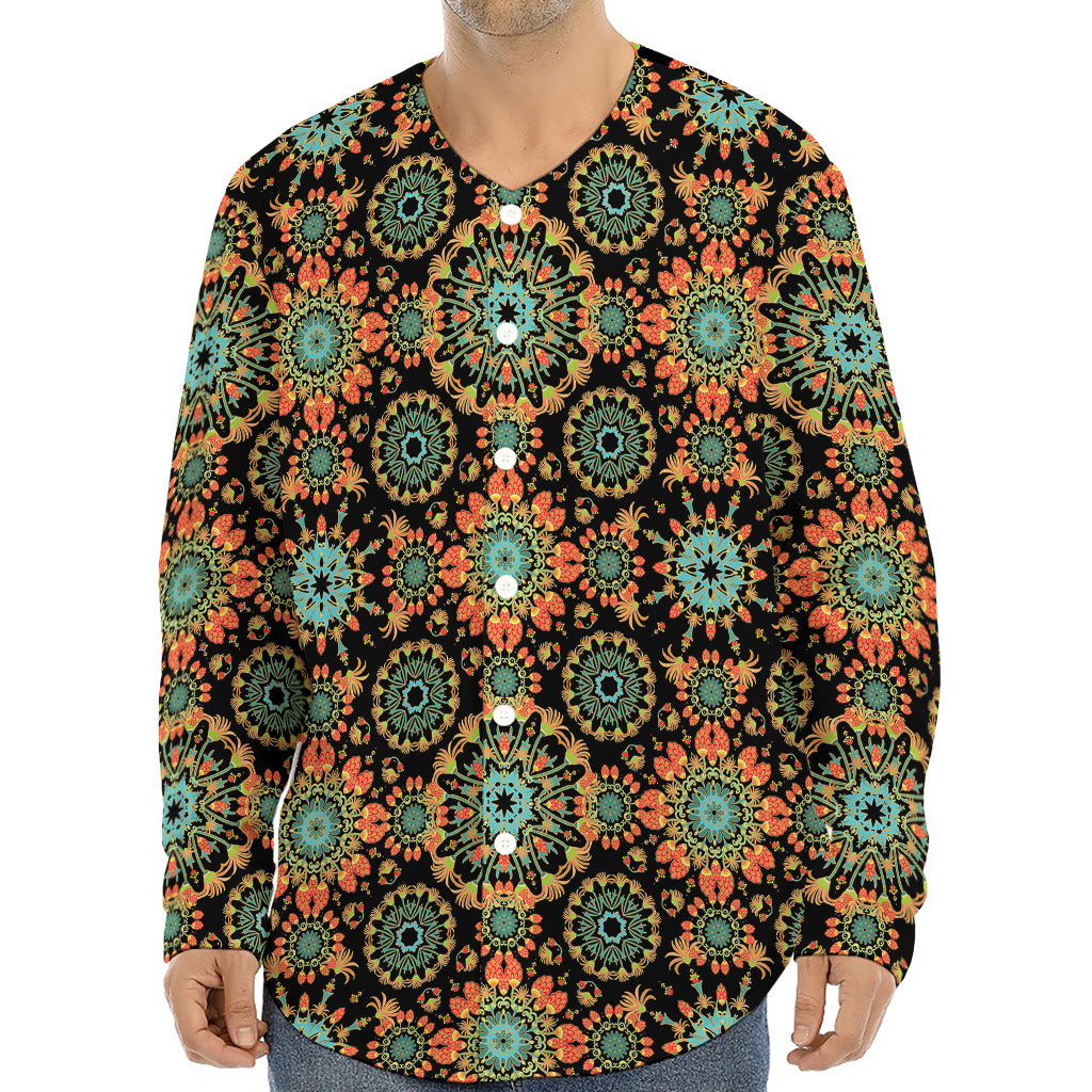 Chaotic Boho Floral Pattern Print Long Sleeve Baseball Jersey