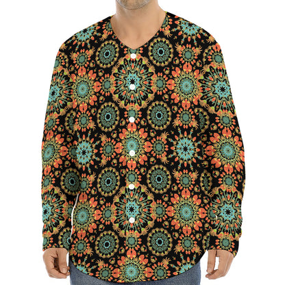 Chaotic Boho Floral Pattern Print Long Sleeve Baseball Jersey