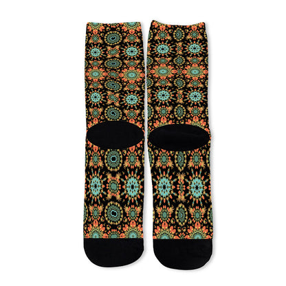 Chaotic Boho Floral Pattern Print Long Socks