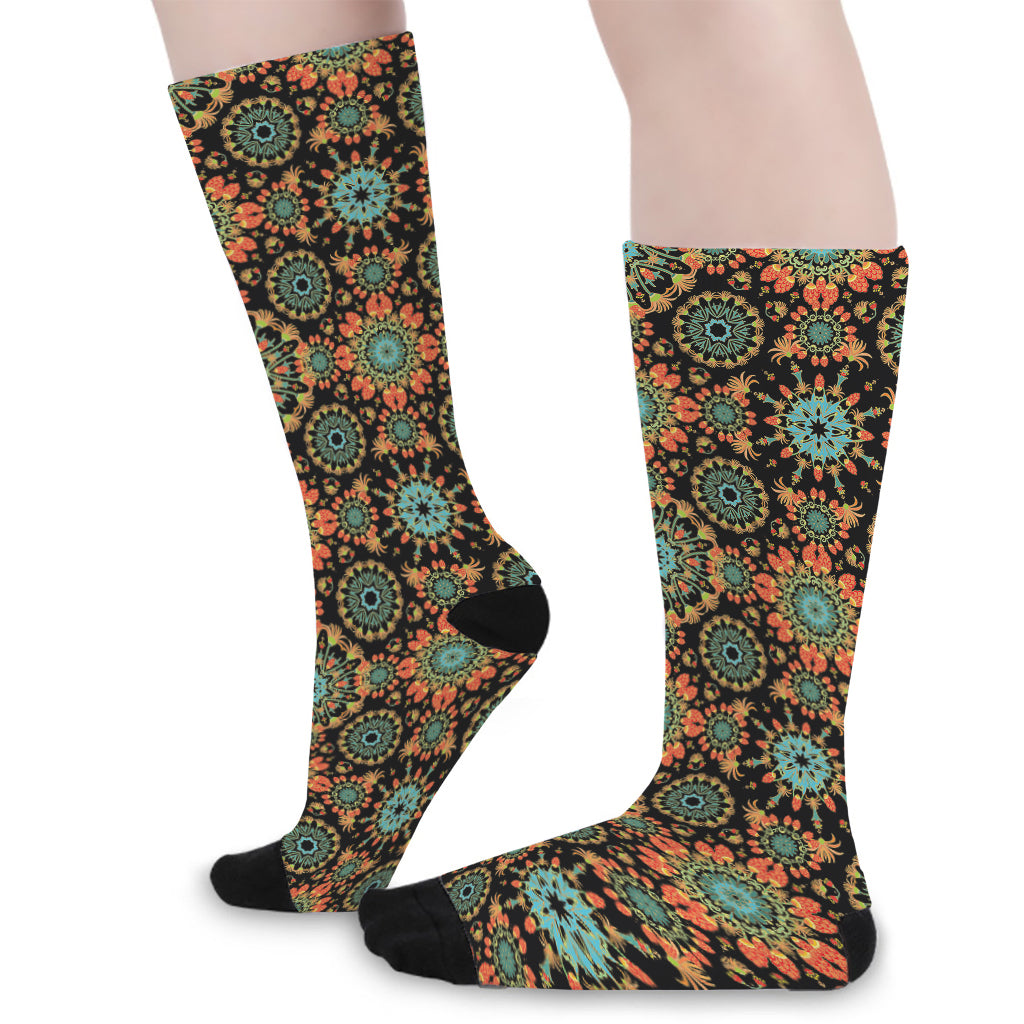 Chaotic Boho Floral Pattern Print Long Socks